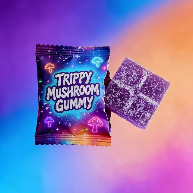 Single-serve mushroom gummy with pouch