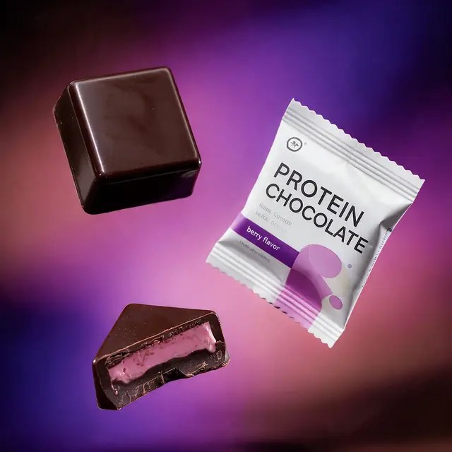 Single-serve protein chocolate pieces and wrapper
